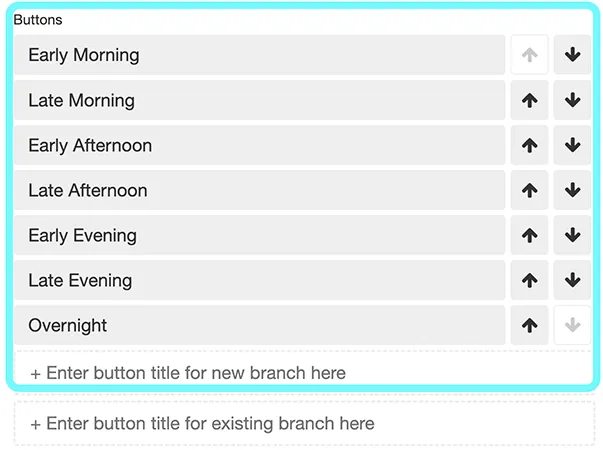 Text options describe names of buttons