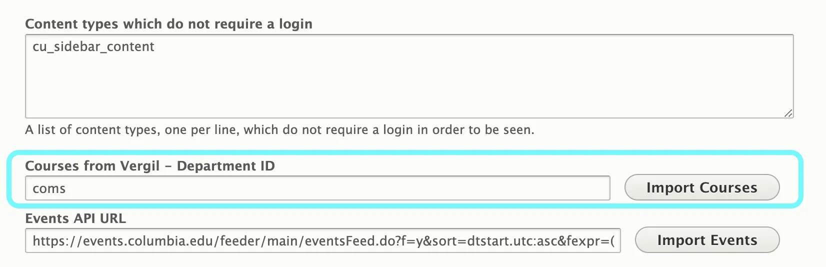 Text displaying Courses from Vergil Department ID 