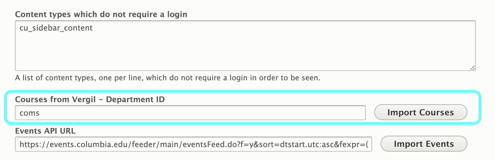 Text displaying Courses from Vergil Department ID