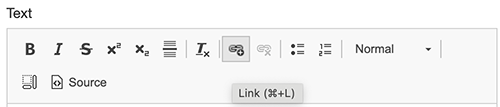 Display of the formatting menu bar highlighting the link icon