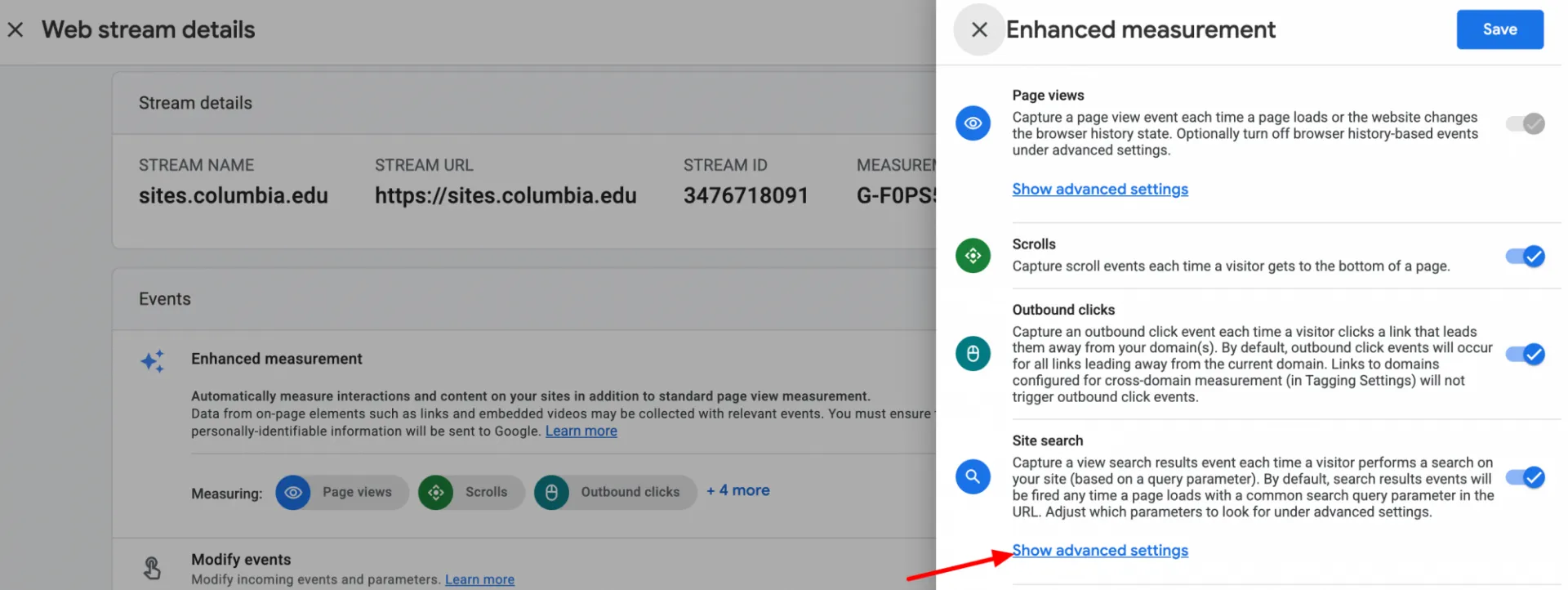 Show advanced settings