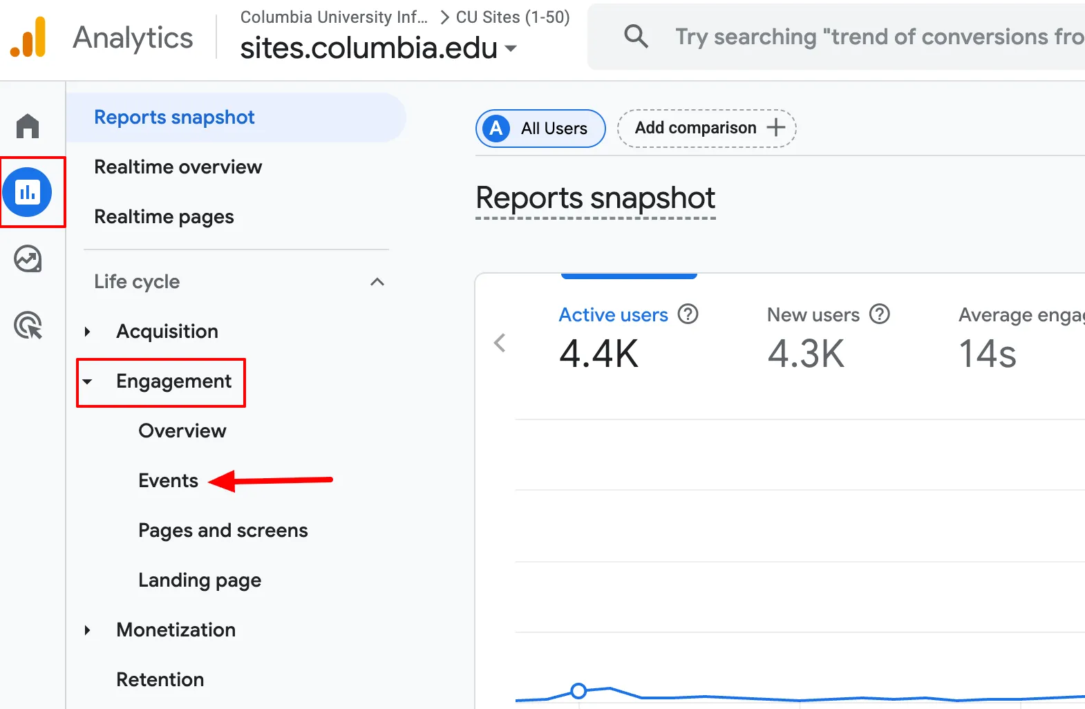 Reports → Engagement → Events