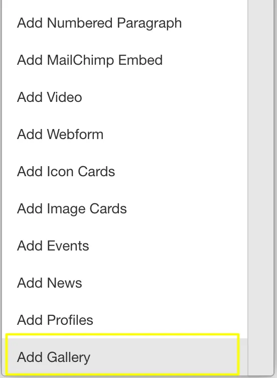 Select "Gallery" from the content dropdown