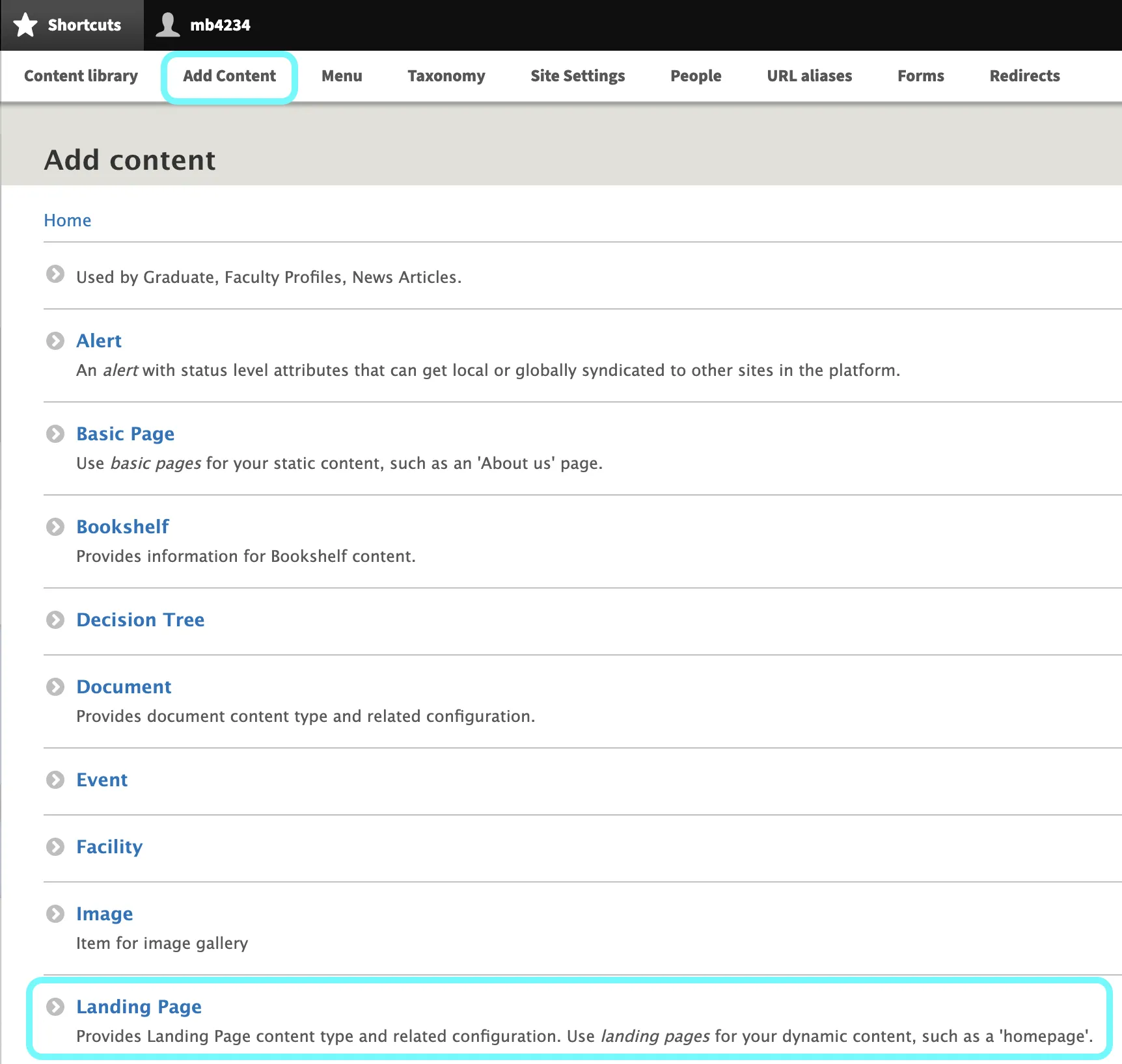 Text highlighting the options to add content with a specificity on Landing Page.