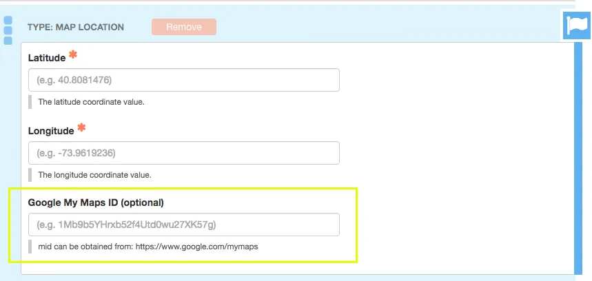 Google My Maps ID field within Columbia Sites