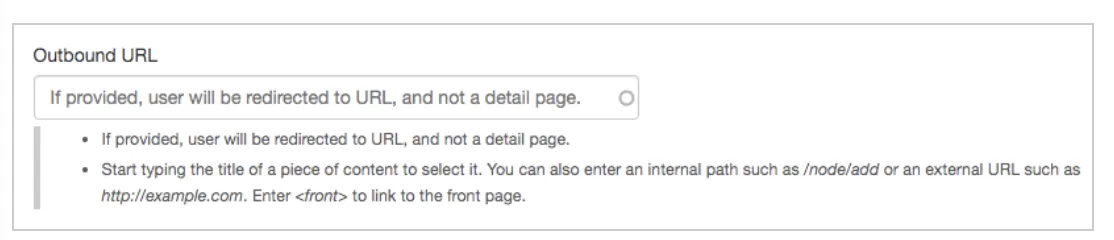 Text displaying outbound url details. 