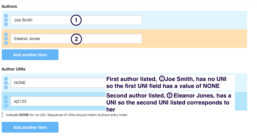 Enter the corresponding Columbia UNI for each author.