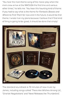 A collection of Harry Potter music is displayed across a tan plaque while text surrounds the image. 