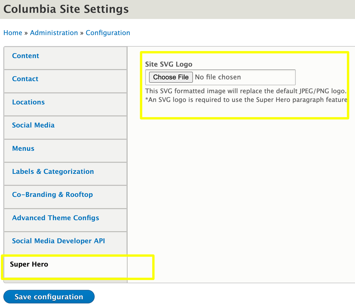 Site Settings > Superhero