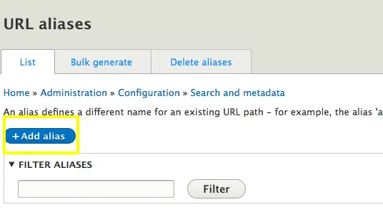 Add alias button