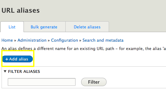 Add alias button