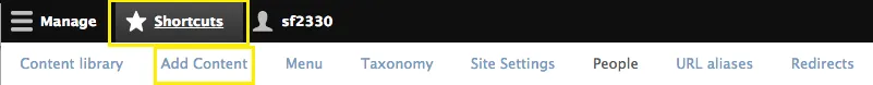 Shortcuts > Add Content