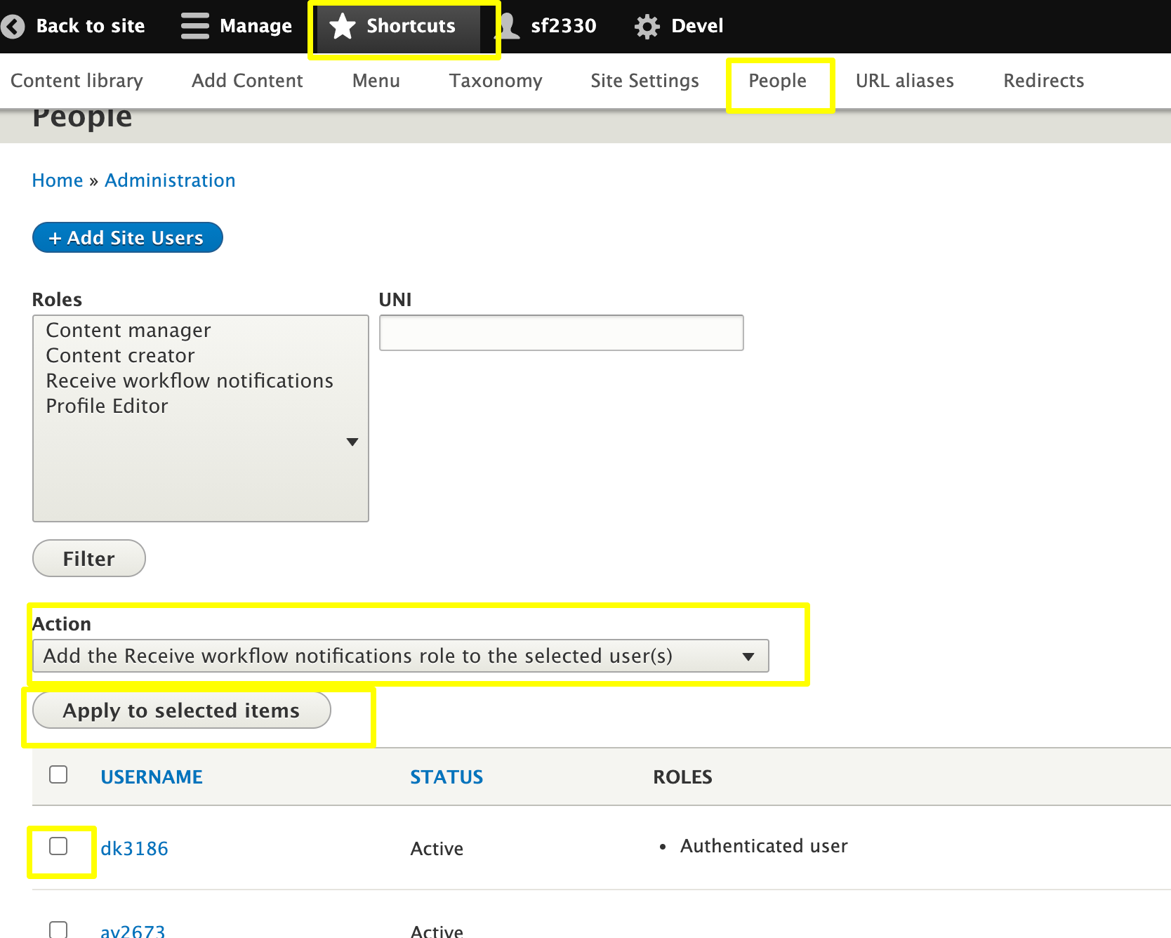 text displaying instructions on how to receive workflow email notification for a select user